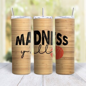 20oz Skinny Tumbler Basketball Tournament Madness Y'all - Stainless Steel Double Wall Insulated Cup With Lid And Straw