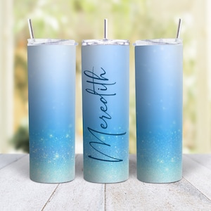20oz Skinny Tumbler Personalized Faded Glitter Colors - Stainless Steel Double Wall Insulated Cup With Lid And Straw