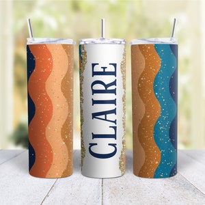 20oz Skinny Tumbler Personalized Boho Glitter - Stainless Steel Double Wall Insulated Cup With Lid And Straw