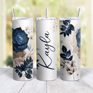 20oz Skinny Tumbler Personalized Floral - Stainless Steel Double Wall Insulated Cup With Lid And Straw