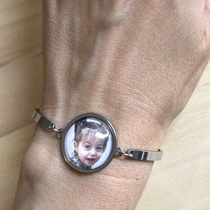 Personalized Jewelry Gift for Mom Custom Photo Bracelet Adjustable Stainless Steel Bracelet for Mother and Grandmother image 2