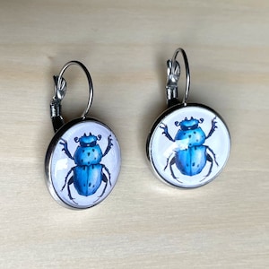 Bug Earrings for Insect Lover Goblincore Jewelry Gift Under 20 Entomology Gift For Her Blue Scarab Beetle Earrings Stainless Steel Earrings only