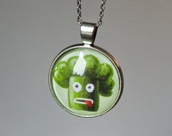 Funny Vegan Necklace - Vegetarian Jewelry Gift for Vegetable Lover - Handmade Glass Pendant - Birthday Gift Ideas Under 20