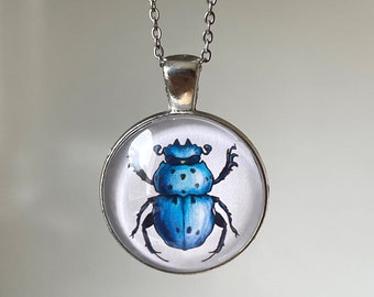Scarab Beetle Insect Necklace - Unique Bug Jewelry Gift For Her Under 20 - Insect Lover Entomology Cabochon Pendant