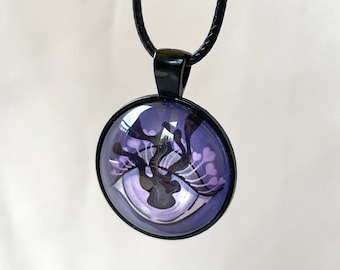 Whimsigoth Jewelry - Black Cord Pendant Necklace - Witchy Purple Eye Handmade Horror Cabochon Pendant - Goth Gift Under 20