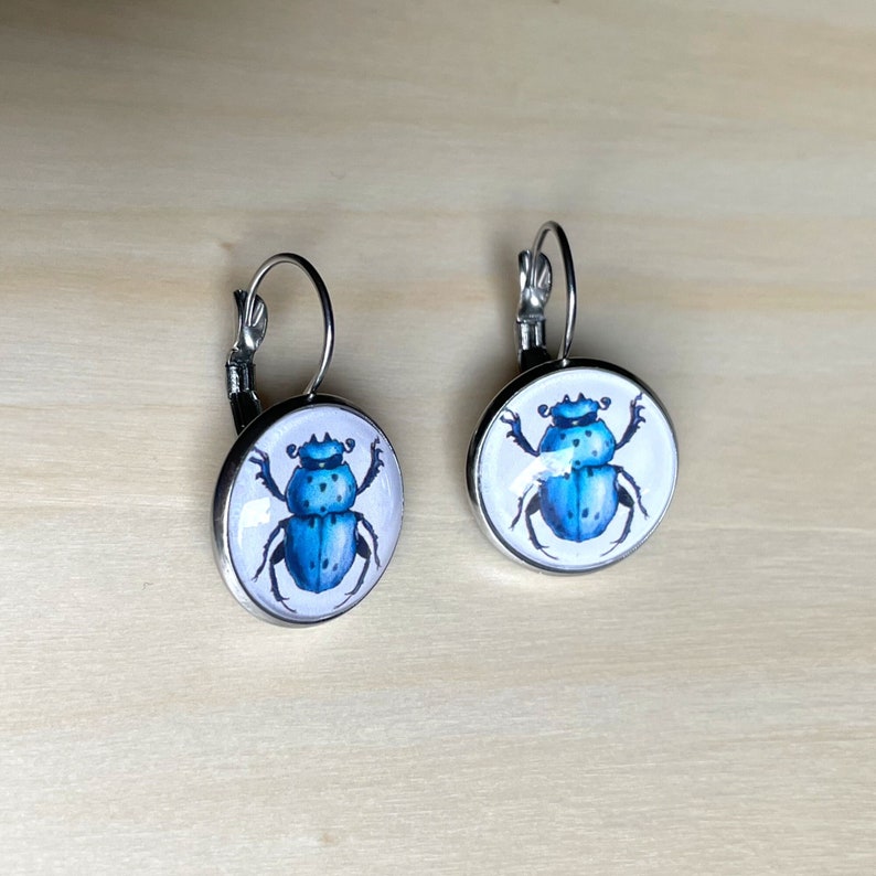 Bug Earrings for Insect Lover Goblincore Jewelry Gift Under 20 Entomology Gift For Her Blue Scarab Beetle Earrings Stainless Steel Earrings only