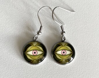 Whimsigoth Jewelry: Witchy Earrings - Green Witch Gift Under 20 - Stainless Steel Earrings For Goth Girl With Spooky Evil Eyes