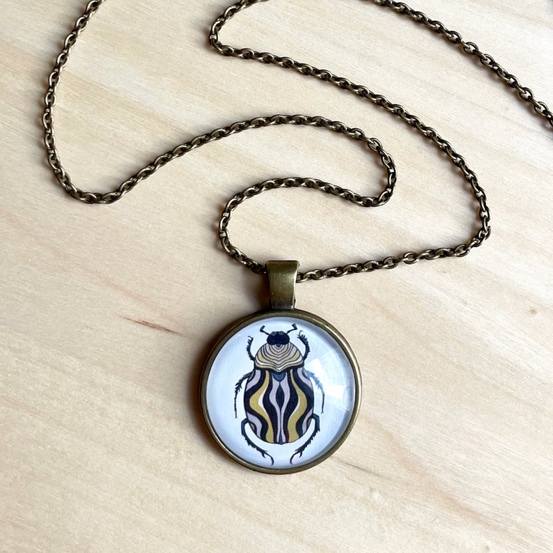 Beetle Pendant Necklace Insect Lover Jewelry Gift Under 20 for Girl Or Friend Entomology Gift Goblincore Cabochon Necklace image 9