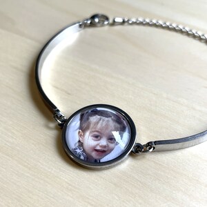 Personalized Jewelry Gift for Mom Custom Photo Bracelet Adjustable Stainless Steel Bracelet for Mother and Grandmother image 3