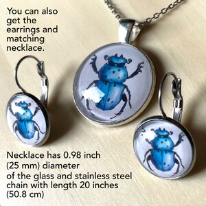 Bug Earrings for Insect Lover Goblincore Jewelry Gift Under 20 Entomology Gift For Her Blue Scarab Beetle Earrings Stainless Steel Necklace + earrings