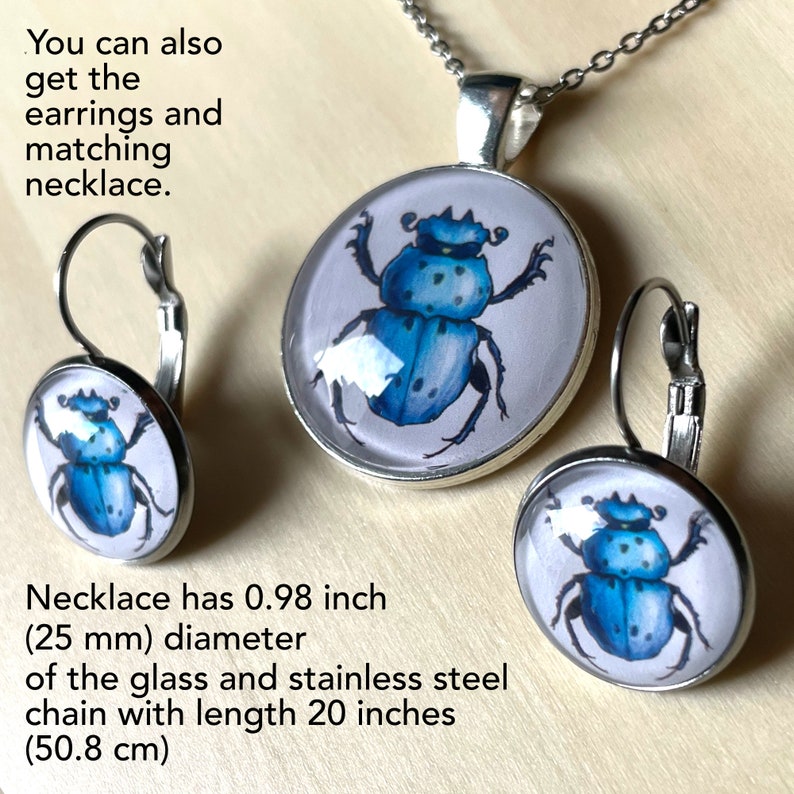 Bug Earrings for Insect Lover Goblincore Jewelry Gift Under 20 Entomology Gift For Her Blue Scarab Beetle Earrings Stainless Steel Necklace + earrings