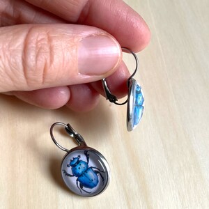 Bug Earrings for Insect Lover Goblincore Jewelry Gift Under 20 Entomology Gift For Her Blue Scarab Beetle Earrings Stainless Steel image 3