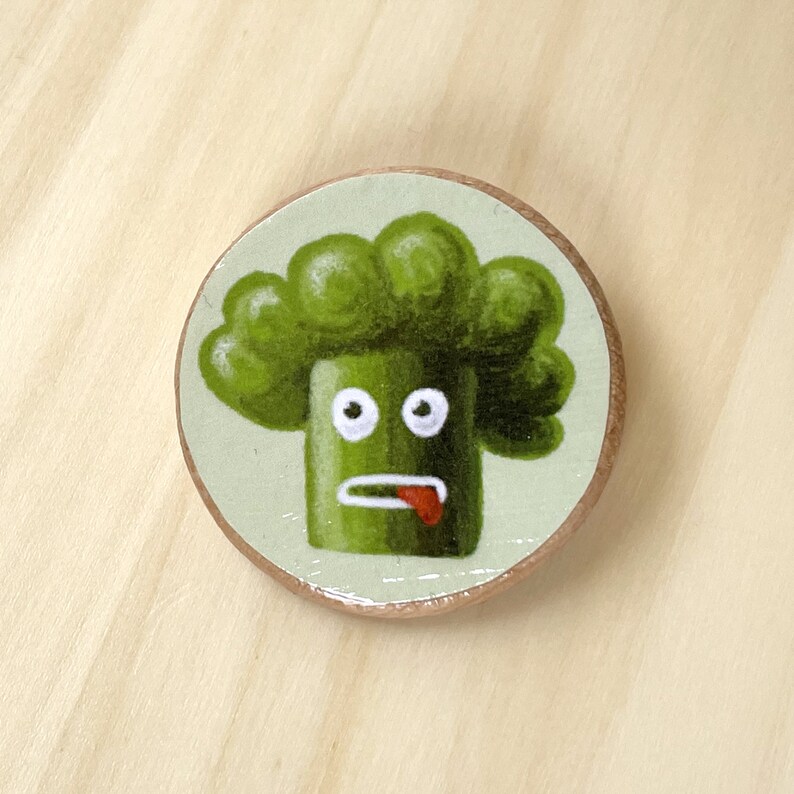 Broccoli, Eggplant and Tomato Lover Wooden Pin Set Funny Vegetarian Gifts Handmade Vegan Pin Buttons Gift Under 20 image 7