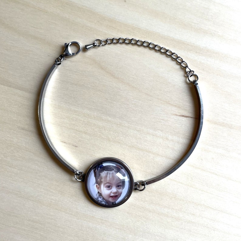 Personalized Jewelry Gift for Mom Custom Photo Bracelet Adjustable Stainless Steel Bracelet for Mother and Grandmother image 1