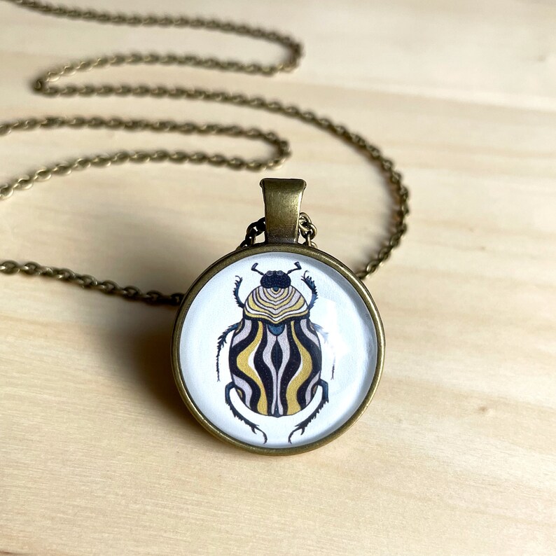 Beetle Pendant Necklace Insect Lover Jewelry Gift Under 20 for Girl Or Friend Entomology Gift Goblincore Cabochon Necklace image 8