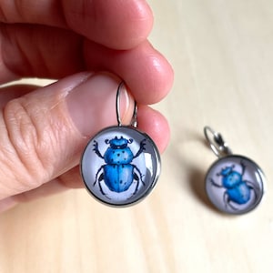 Bug Earrings for Insect Lover Goblincore Jewelry Gift Under 20 Entomology Gift For Her Blue Scarab Beetle Earrings Stainless Steel image 2