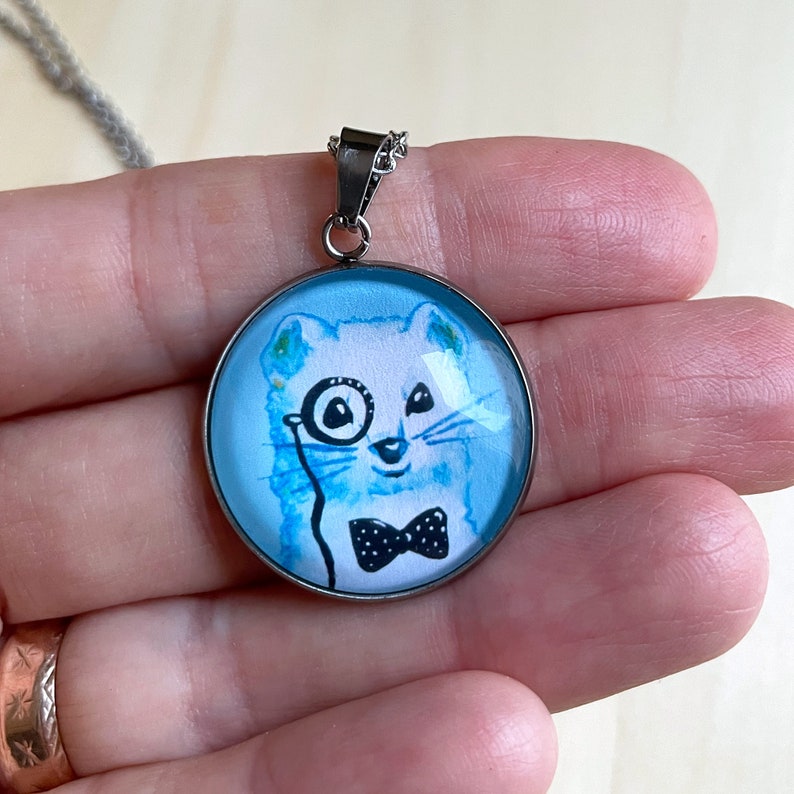 Cute Pet Necklace Ermine Ferret Lover Jewelry Funny Ferret Gifts Animal Lover Jewelry Handmade Round Cabochon Pendant Necklace image 4