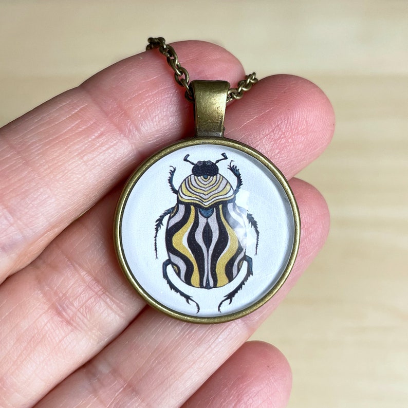 Beetle Pendant Necklace Insect Lover Jewelry Gift Under 20 for Girl Or Friend Entomology Gift Goblincore Cabochon Necklace image 4