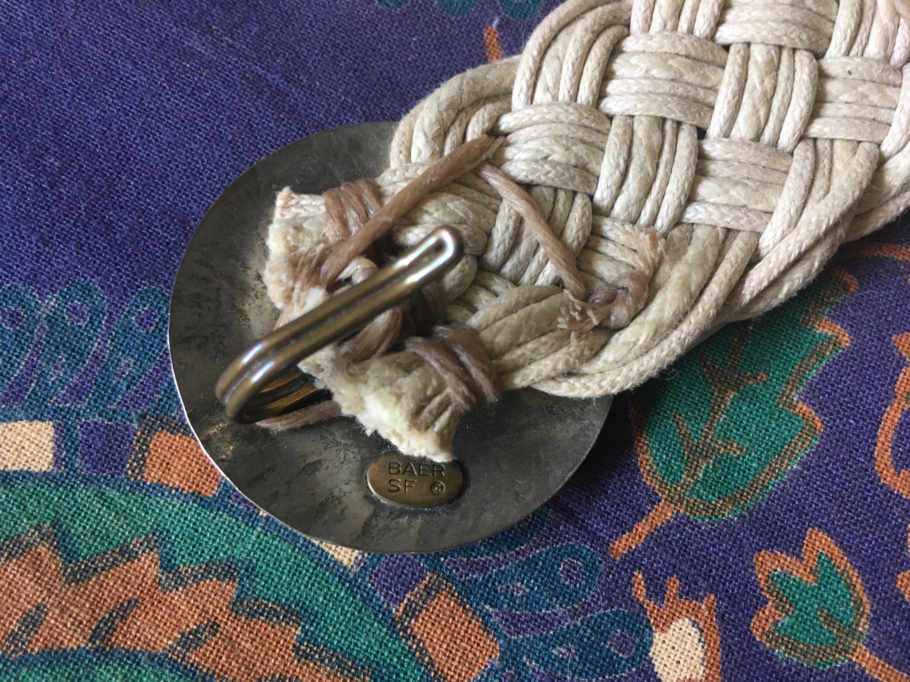Vintage Baer SF Belt, Braided, Carved Bone and Hammered 