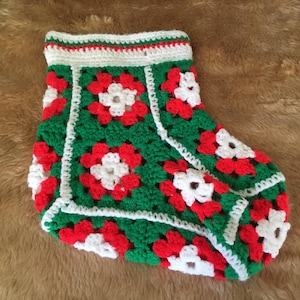 Vintage Crochet Granny Square Christmas Stocking - Cozy Retro 70s Holiday Decor