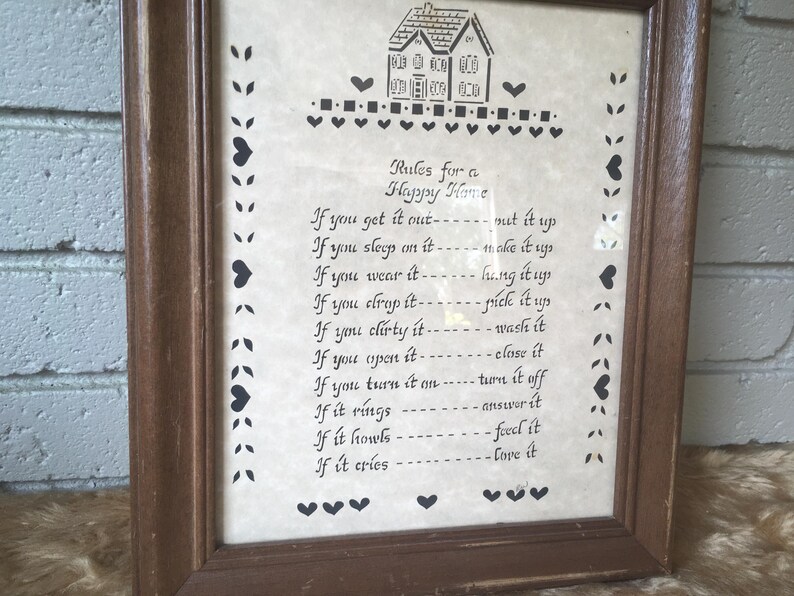 Rules for a Happy Home Scissor Cut Vintage Wall Decor, Cottage Style