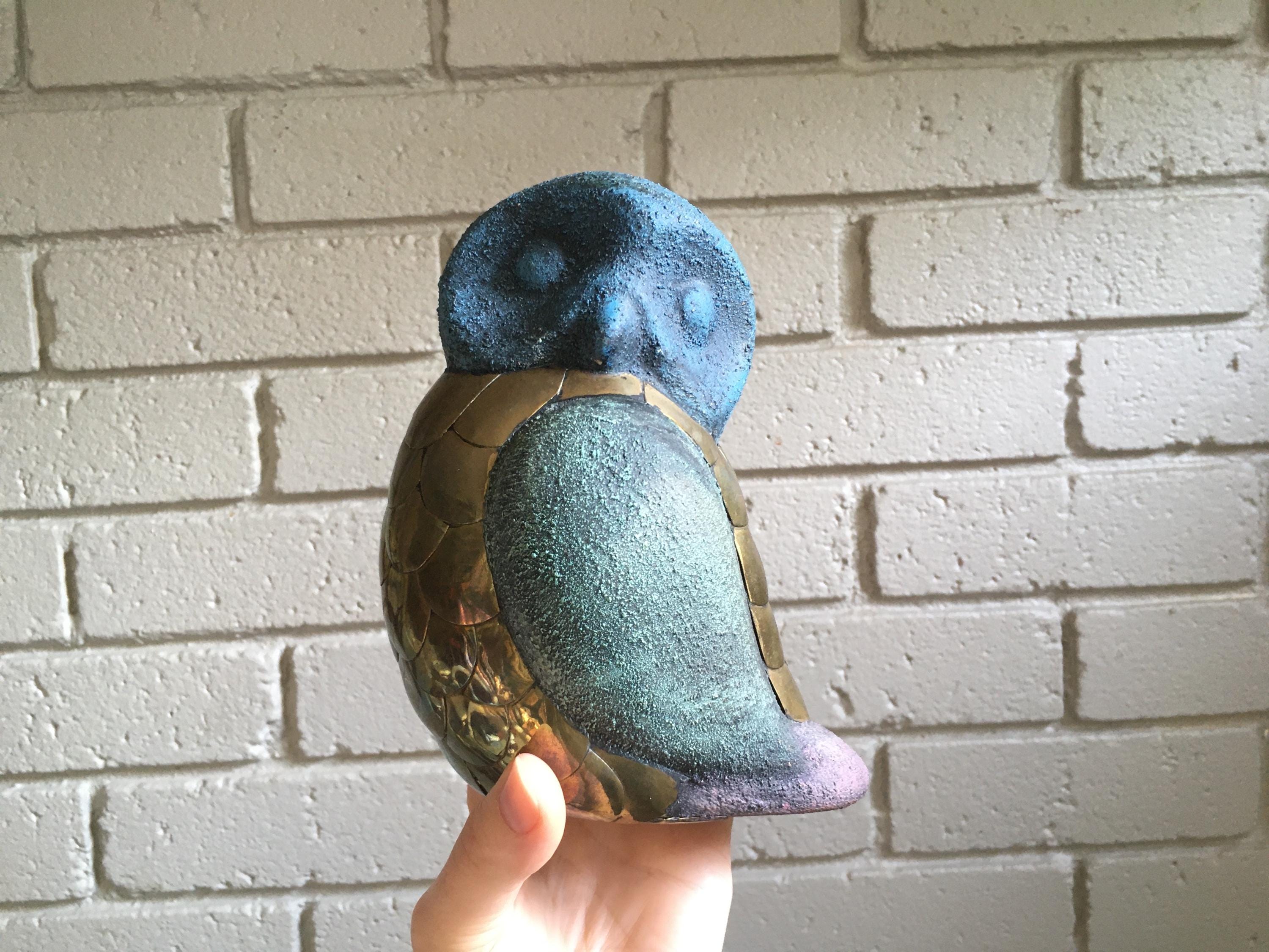 Vintage Owl Figurine, Brass and Textured Painted Metal