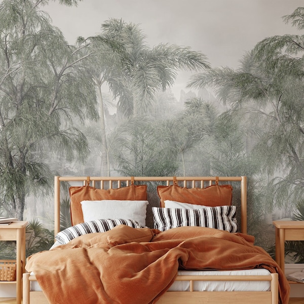 Vintage Jungle Wallpaper Mural - Vintage Tropical Landscape Mural Wallpaper, Luxurious Vintage Wallpaper for Home, Bedroom, Lounge, Office