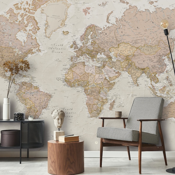 Antique World Map Wallpaper Mural for Home, Bedroom, Lounge or Office