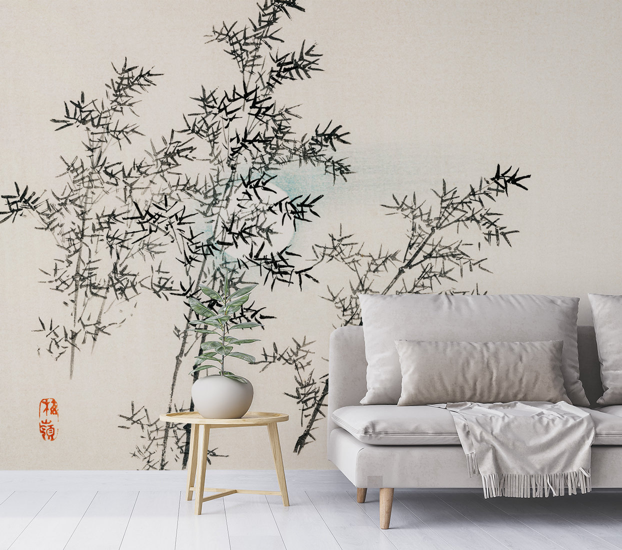 Oriental Bamboo Wallpaper Mural, Asian Inspired Minimalist Tree