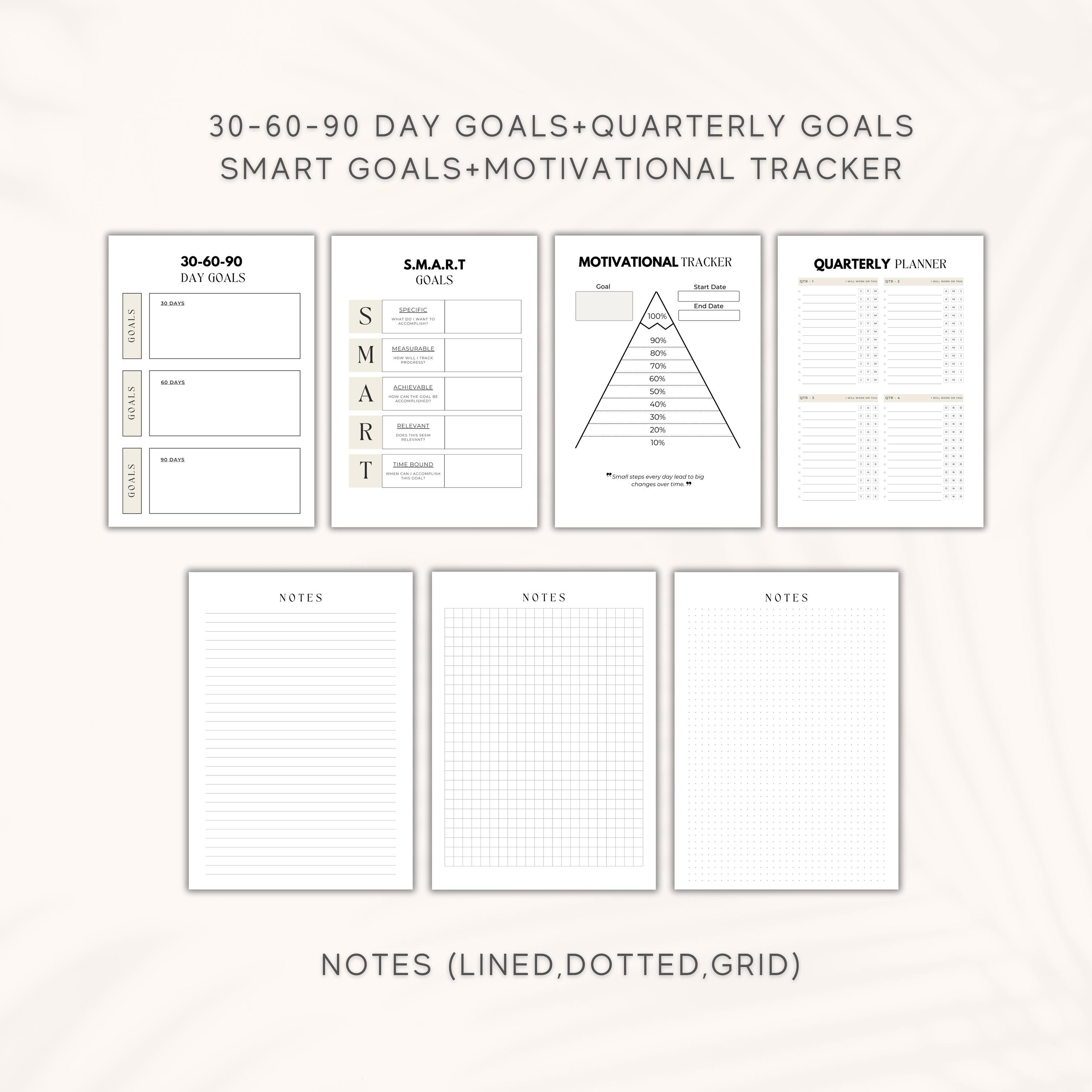 Goal Setting Planner, Daily Weekly Monthly Quarterly Yearly, SMART Goal ...