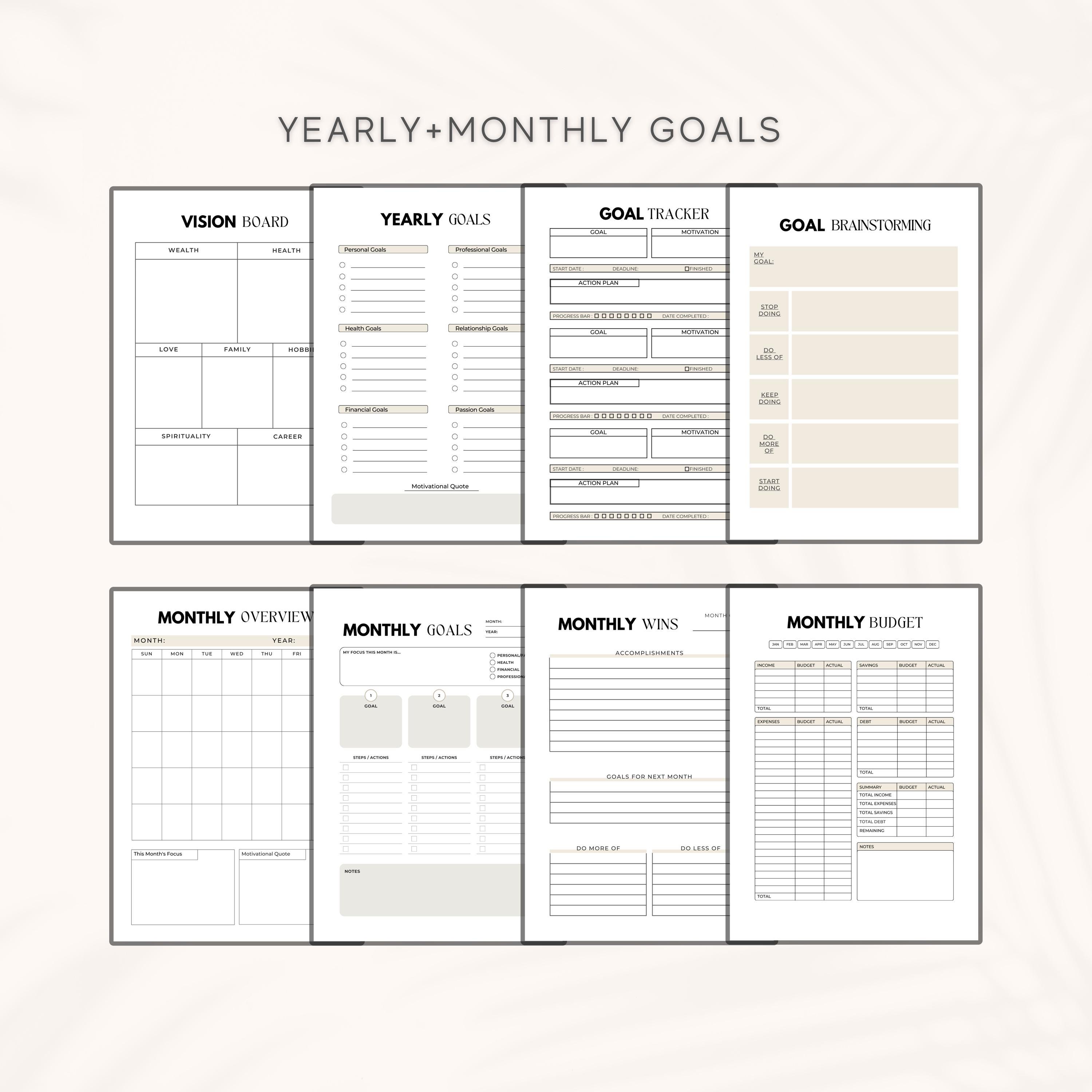 Goal Setting Planner, Daily Weekly Monthly Quarterly Yearly, SMART Goal ...