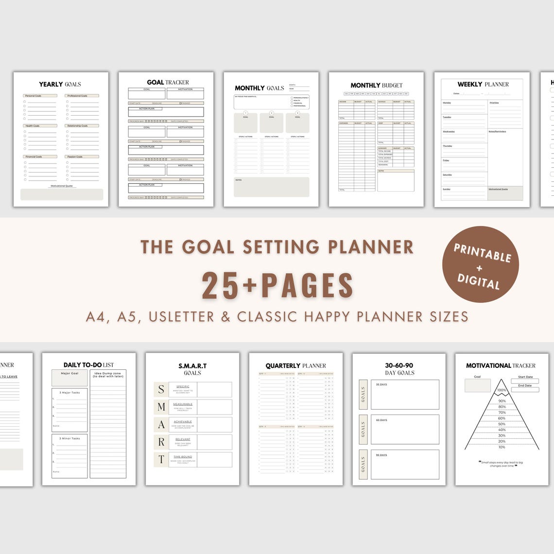 Goal Setting Planner, Daily Weekly Monthly Quarterly Yearly, SMART Goal ...