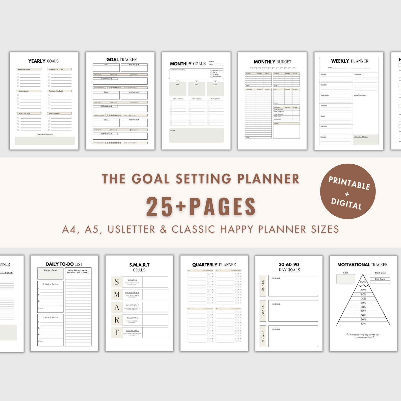 Goal Setting Planner, Daily Weekly Monthly Quarterly Yearly, SMART Goal ...