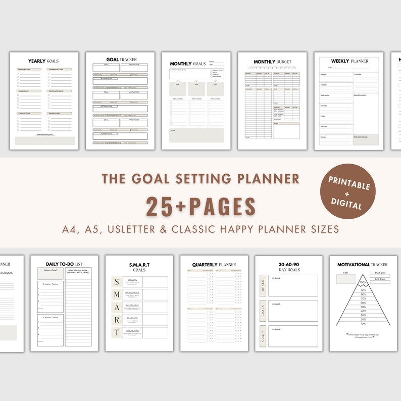 Goal Setting Planner, Daily Weekly Monthly Quarterly Yearly, SMART Goal ...