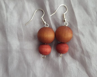 Naturally dyed wooden earrings - Madder & Walnut