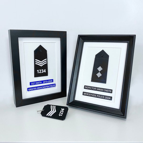 British Police Rank Epaulette Box, Custom Presentation Frame, Gift