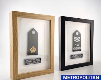 Metropolitan Police Style Rank Epaulette Presentation Frame | Personalised MET Police Officer Retirement Gift