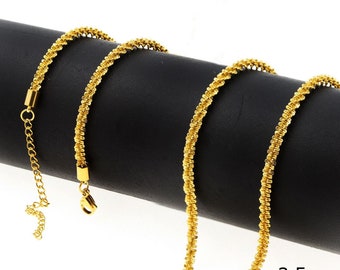 Stainless steel Pop Corn chain 3.5mm with extender chain 45cm gold color