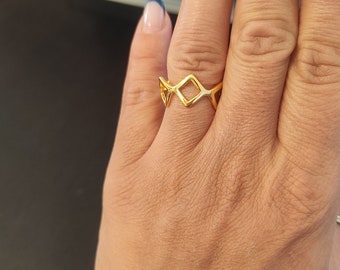 Silver 925 Openable Ring with Rhombus 10mm - gold color