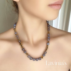 Natural stone one of a kind minimal beaded necklace with gray agate and hematite