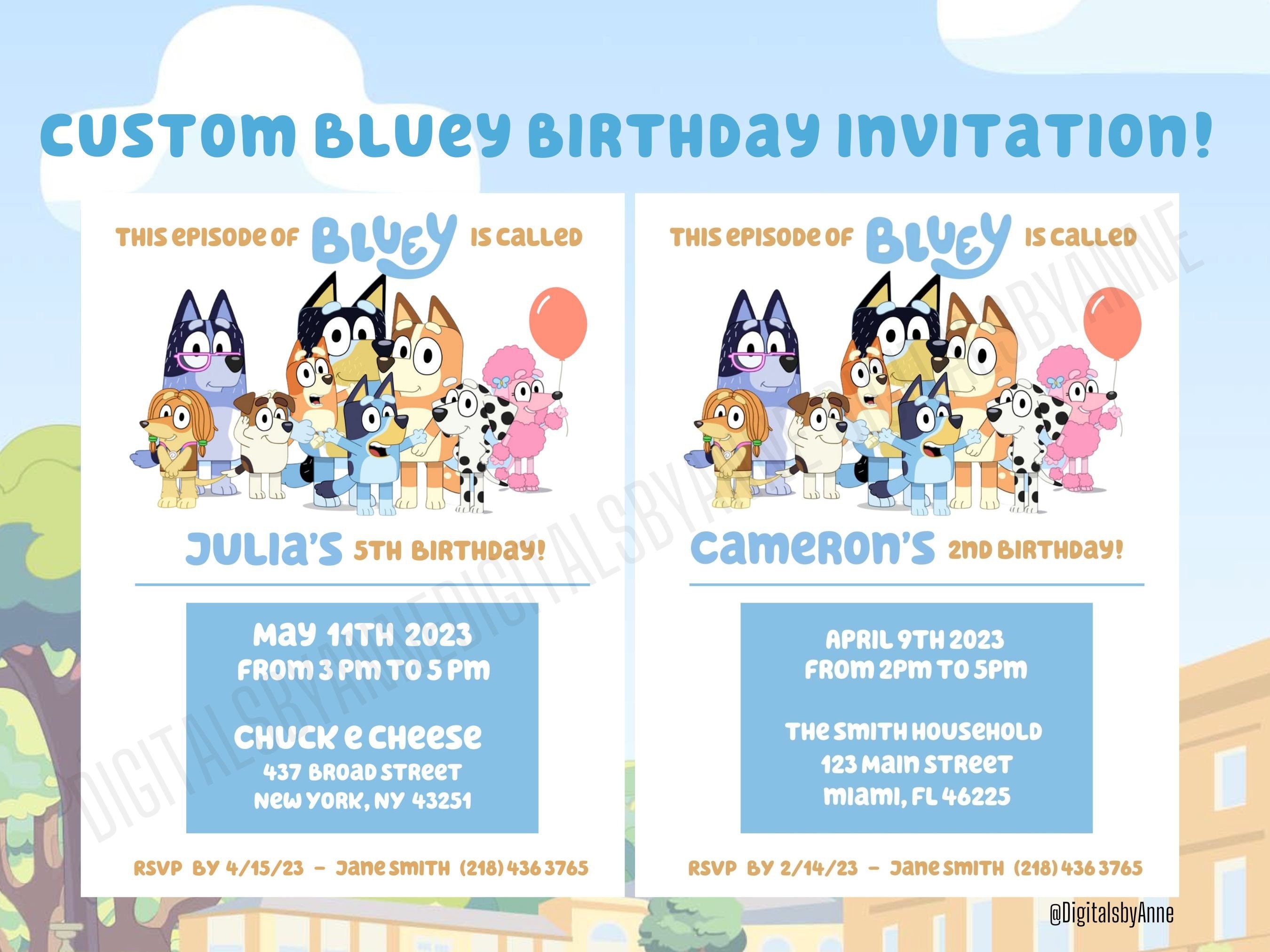 BLUEY THEME BIRTHDAY PARTY INVITATIONS BLUEY PARTY INVITES CHILDREN BLUEY  DOG