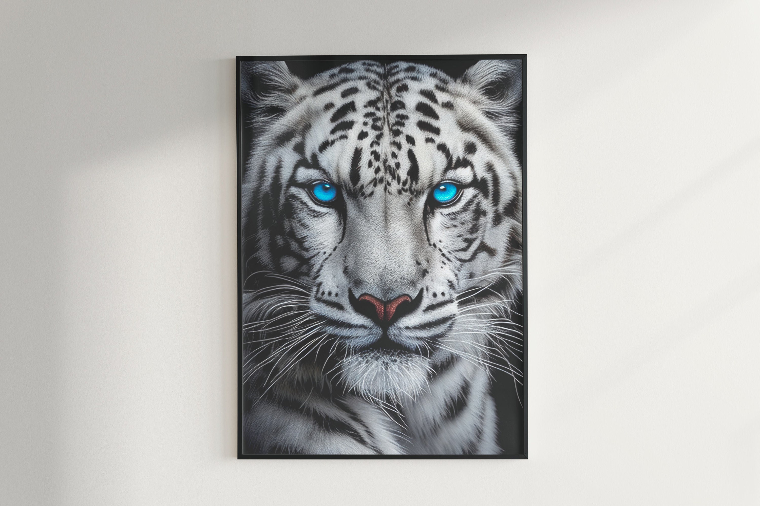 white snow tiger with blue eyes