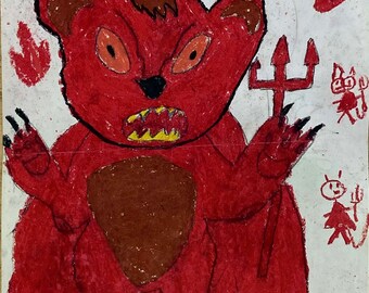 Devil Bear Art | Crayon Wall Art | PRINTABLE Digital