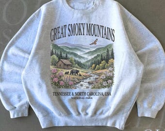 Great Smoky Mountains Sweatshirt, National Park Crewneck, Tennessee North Carolina Pullover, Vintage Nature Graphic Sweater