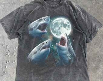 Shark Howling at Moon Vintage 90s Graphic Shirt, Retro Great White Shark Wildlife Y2k Top