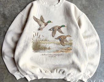 Vintage Mallard Duck Sweatshirt, Flying Ducks Crewneck, Waterfowl Hunter Gift, Cottagecore Bird Pullover, Retro Wildlife Sweater Gift