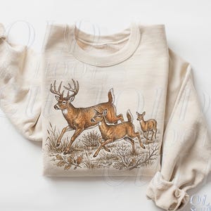 Whitetail Deer Sweatshirt, Vintage Buck Doe Fawn Crewneck, Retro Hunting Wildlife Graphic, Rustic Outdoors Gift
