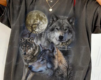 Wolf 90s Vintage Style Tshirt, Retro Comfort Colors® Y2k Wolf Shirt, Nature Moon Alpha Shirt, 2000s Unisex Washed Adult Tee