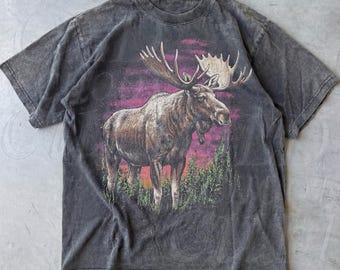 Vintage Moose 90s Graphic T Shirt, Retro Forest Animal Nature Tee
