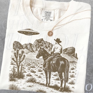 Cowboy Western Ufo Tshirt, Retro Comfort Colors® Western Rodeo Shirt, Wild West Shirt, Vintage Style Western Shirt, Alien Ufo Lovers